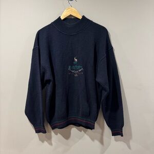 Vintage Oshkosh Ski Sweater Womens Large Blue Mock Neck Boulder Mountain Winter